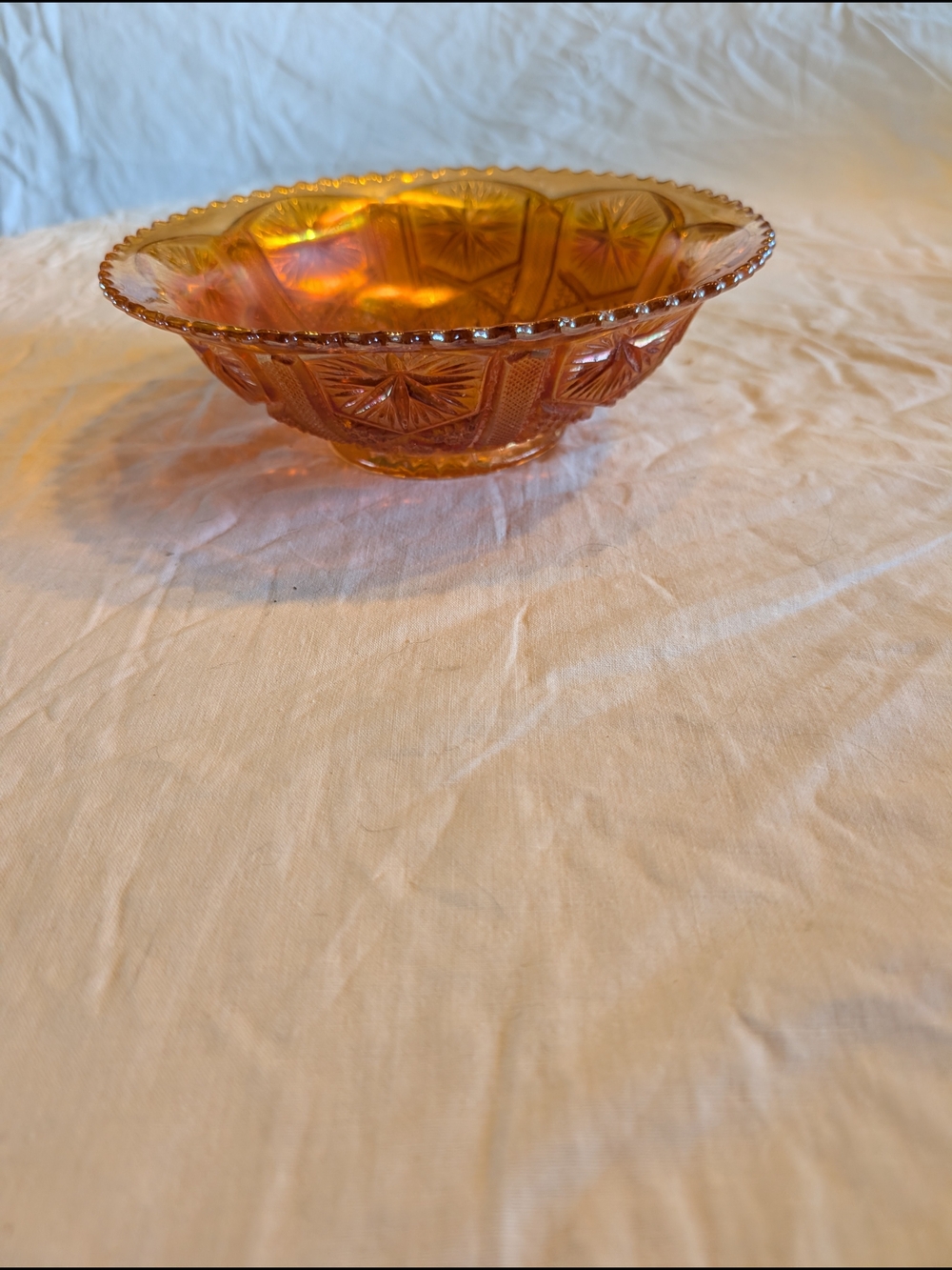 2/30$ Iridescent Amber Carnival Glass fruit Bowl - Home Dining Accent